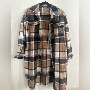 SHEIN Plaid Utility Jacket - Brown, Black, White